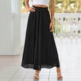 thumbnail image 4 of Womens Fashion Casual Beach Flowy Solid Midi Skirt Pleated High Waist Elastic Waist Lightweight A Line Long Skirt, 4 of 6