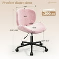 thumbnail image 4 of Armless Vanity Chair with Wheels, Comfy Velvet Desk Chair, Ergonomic Office Chair with Back for Small Space, Pink, 4 of 11