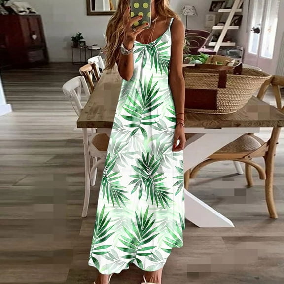 Taylonsss Womens Summer Casual Sleeveless V Neck Spaghetti Strap Flowy Dress with Floral Print for Beach Vacation and Daily Outfit