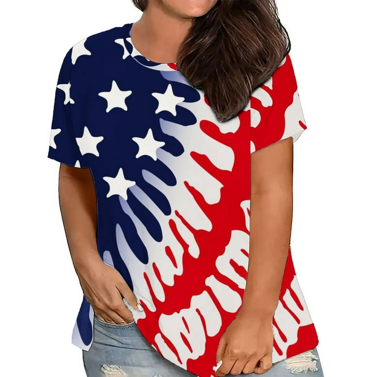 Olyvenn Women's Patriotic Tops Plus Size Blouse 2023 Trendy Cap Short  Sleeve Tees Independence Day Flags Print Summer Tops Crewneck Shirts Beach  Relaxed Loose Fit Casual Blouse Workout Red 10 