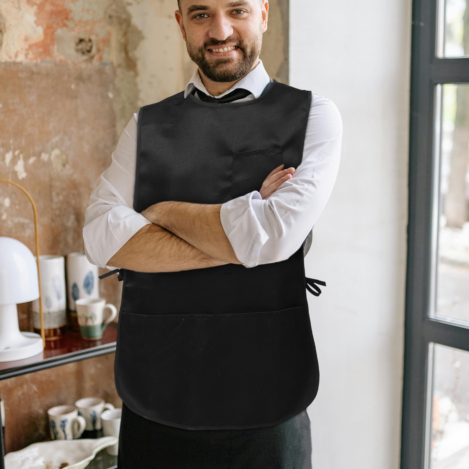 HOMEMAXS Adult Splashproof Apron With Pockets Anti-Splash Oil Proof Kitchen Cooking Apron Graphic Waist Apron For Home Restaurant Chef Housekeeping