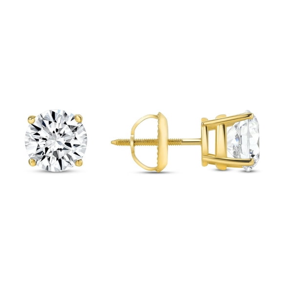 1.5 Ct E/VVS Round Lab Created Grown Diamond Real 14K Yellow Gold Earrings Studs