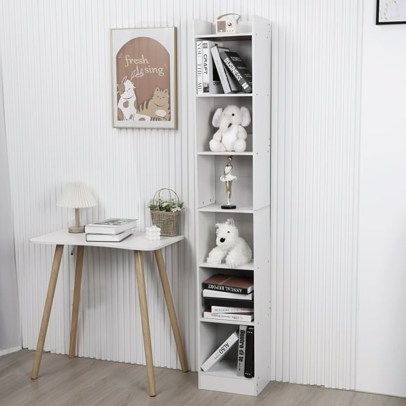 Display Cabinet 6 Tier Cube Display Shelves Corner Bookshelf with Storage for Home Office, Strong Bearing Capacity