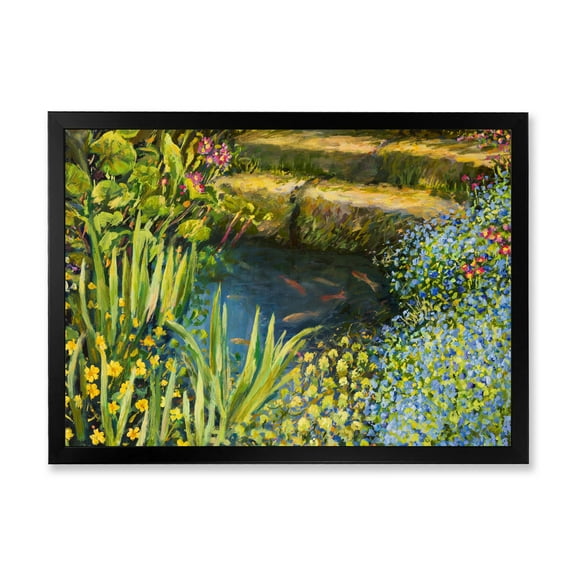 Designart 'Colorful Silence Flowers At The Lake Side' Lake House Framed Art Print