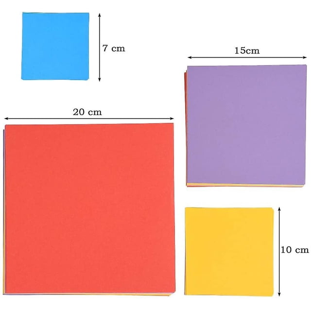 800 Hojas De Papel De Origami De Colores, Papel Cuadrado 70g 10 Colores 4 Tamaños Diferentes (7 X 10 X 15 X 20 Cm) Para Niños O Manualidades. Afortunado Sencillez