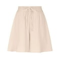 thumbnail image 5 of Pimfylm Womens Flowy Athletic Shorts Summer High Waisted Loose Wide Leg Drawstring Beach Shorts with Pocket Beige, XL, 5 of 9
