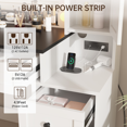 thumbnail image 5 of Modern White Vanity Stool Set, Farmhouse Makeup Table and Upholstered Stool with Lighted Mirror, Power Outlets, 6 Drawers, a Door Cabinet, Small Wooden Vanity Desk for Bedroom, 5 of 9
