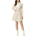 thumbnail image 2 of Vestido Pinafore INSPIRE CHIC para mujeres, tirantes de overoles de doble botonadura XL Beige, 2 of 6