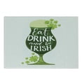 thumbnail image 1 of Clover Cutting Board, Eat Drink and Be Irish Lettering on Folkloric Beer Glass, Decorative Tempered Glass Cutting and Serving Board, in 3 Sizes, by Ambesonne, 1 of 2
