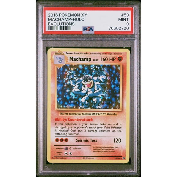 Graded 2016 Pokemon XY Evolutions Machamp Holo PSA 9 #59 Trading Card