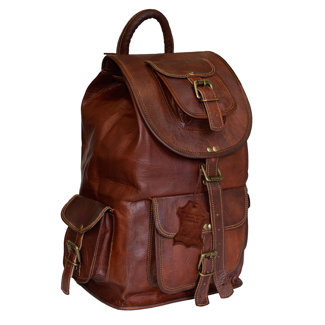 Madosh Genuine Leather Backpacks Hiking Rucksack Brown Camping Daypacks Travel Luggage Bag - image 1 of 6