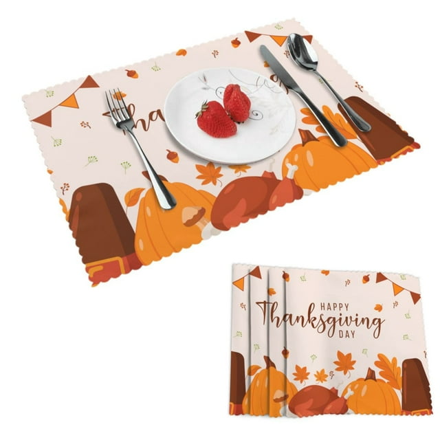 DouZhe Ensemble de 4 Sets de Table en Polyester, Motif Joyeux Jour de l'Action de Grâce, Résistants à la Chaleur pour Table à Manger, 12 Pouces x 18 Pouces