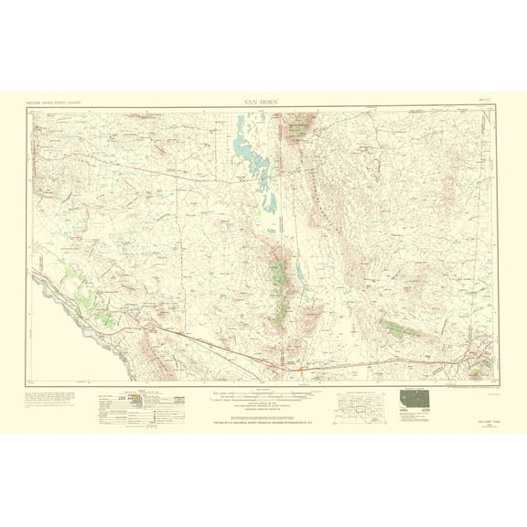 Topographical Map - Van Horn Texas Quad - USGS 1954 - 23 x 35.24 - Vintage Wall Art