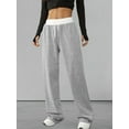 thumbnail image 6 of Women'S Contrast Color Waistband Sweatpants Wide Leg Pants with Drawstring Buckle Light Linen Gray XL, 6 of 8