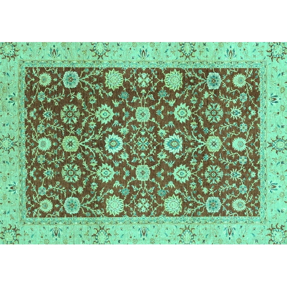 Ahgly Company Indoor Rectangle Oriental Turquoise Blue Traditional Area Rugs, 5' x 7'