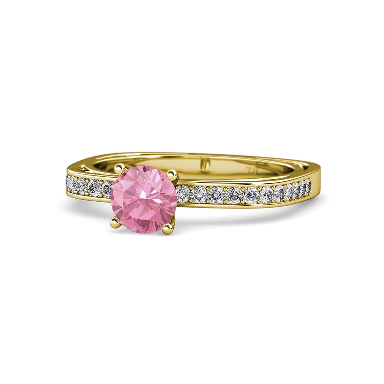 Pink Tourmaline and Diamond (SI2-I1,G-H) Euro Shank Engagement Ring 0.97 ct tw 14K Yellow Gold.size 8.0 by TriJewels