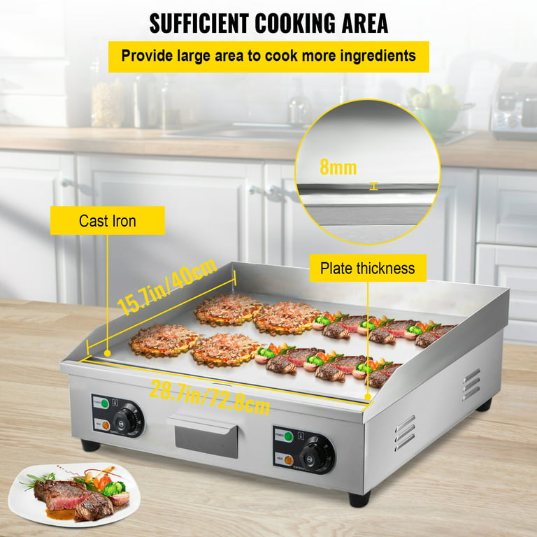 3000W 21.6 Electric Countertop Flat Top Griddle Grill Non-Stick Commercial Restaurant Teppanyaki Grill Stainless Steel Tabletop Flat Top Grill