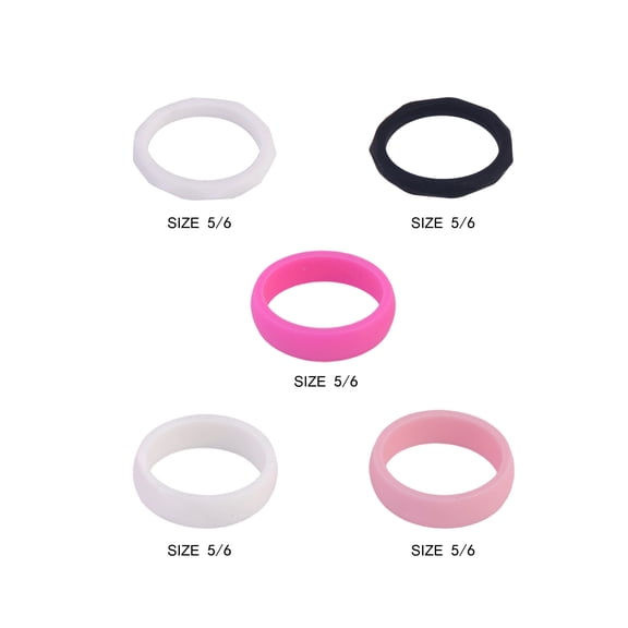 Solutions Adult Female 5 Piece White and Pink Silicone Ring Set, Size 5/6