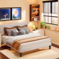 thumbnail image 3 of Queen Bed Frame with Headboard - Lofka 850lb Heavy Duty Hybrid Metal & Solid Wood Platform Bed Frame,Noise-Free,No Box Spring Needed, Easy Assembly, Beige, 3 of 9