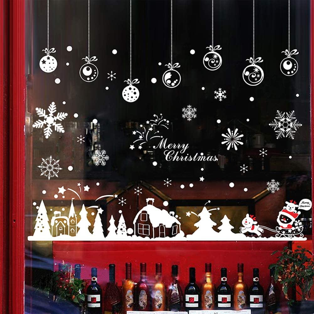 120 Pcs Christmas Window Clings Snowflake Decals 8 Sheets Xmas Window Clings Christmas Stickers for Windows Christmas Party Decorations