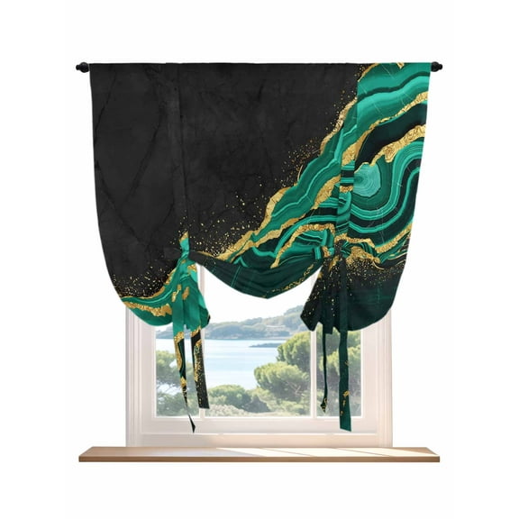 Green Marble Tie Up Curtains for Windows 45 Inch Length Balloon Curtains Kitchen Adjustable Balloon Window Shade Gold Abstract Vintage Modern Ombre Art Tie Up Valance Bathroom Curtain Window 34"x45"