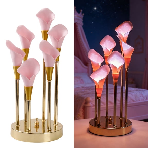 Calla Lily LED Table Lamp, 8-Head Flower Night Light with Gold Base, Soft Warm Glow Decorative Lamp for Bedroom & Living Room, Ideal for Nursery, Desk & Bedside Ambiance Lighting