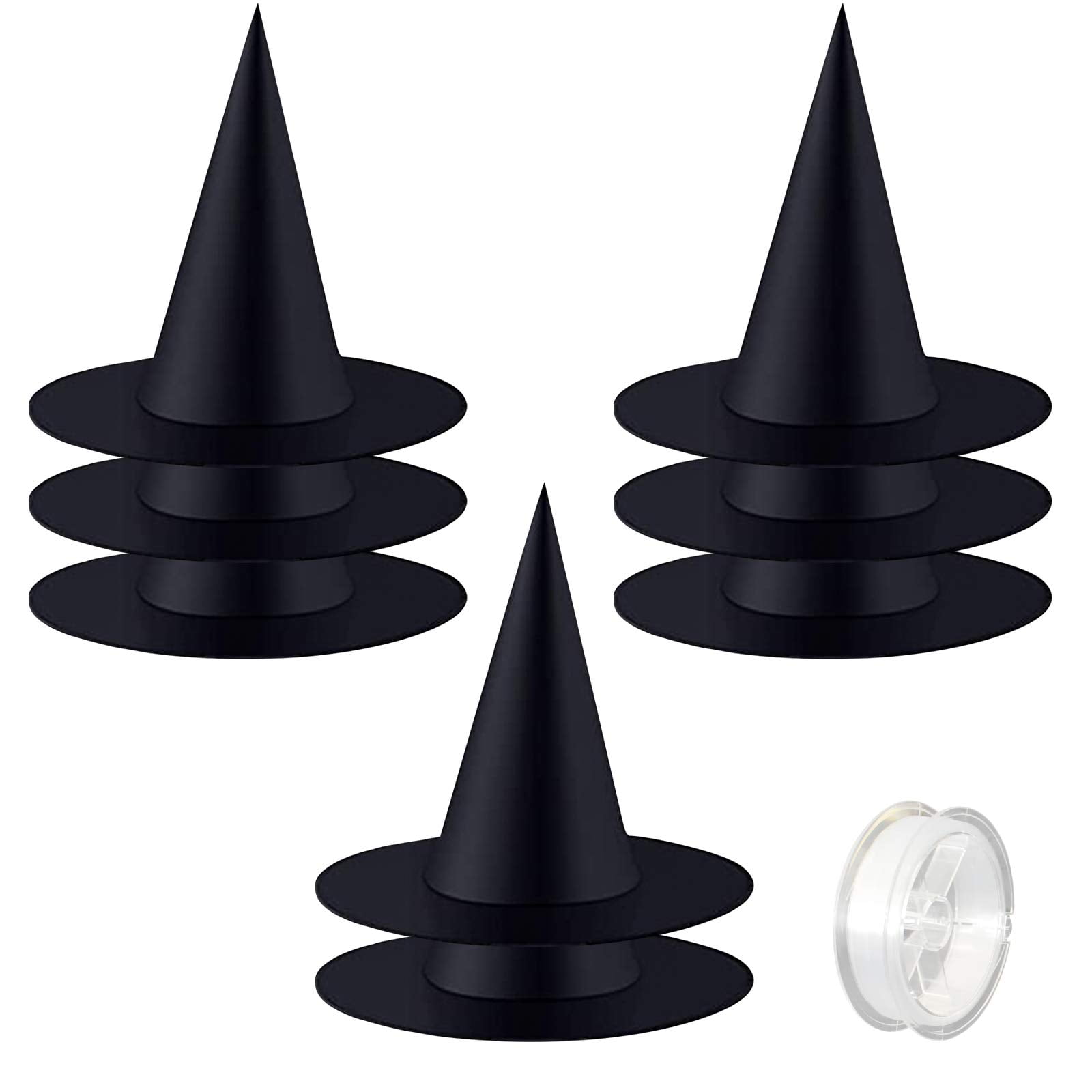 ZeeDix 8 Pcs 13 Inch Halloween Black Witch Hats- Halloween Hanging Decorations Witch Hat with 98 Feet Hanging Rope for Halloween Costume Accessories Party Decoration