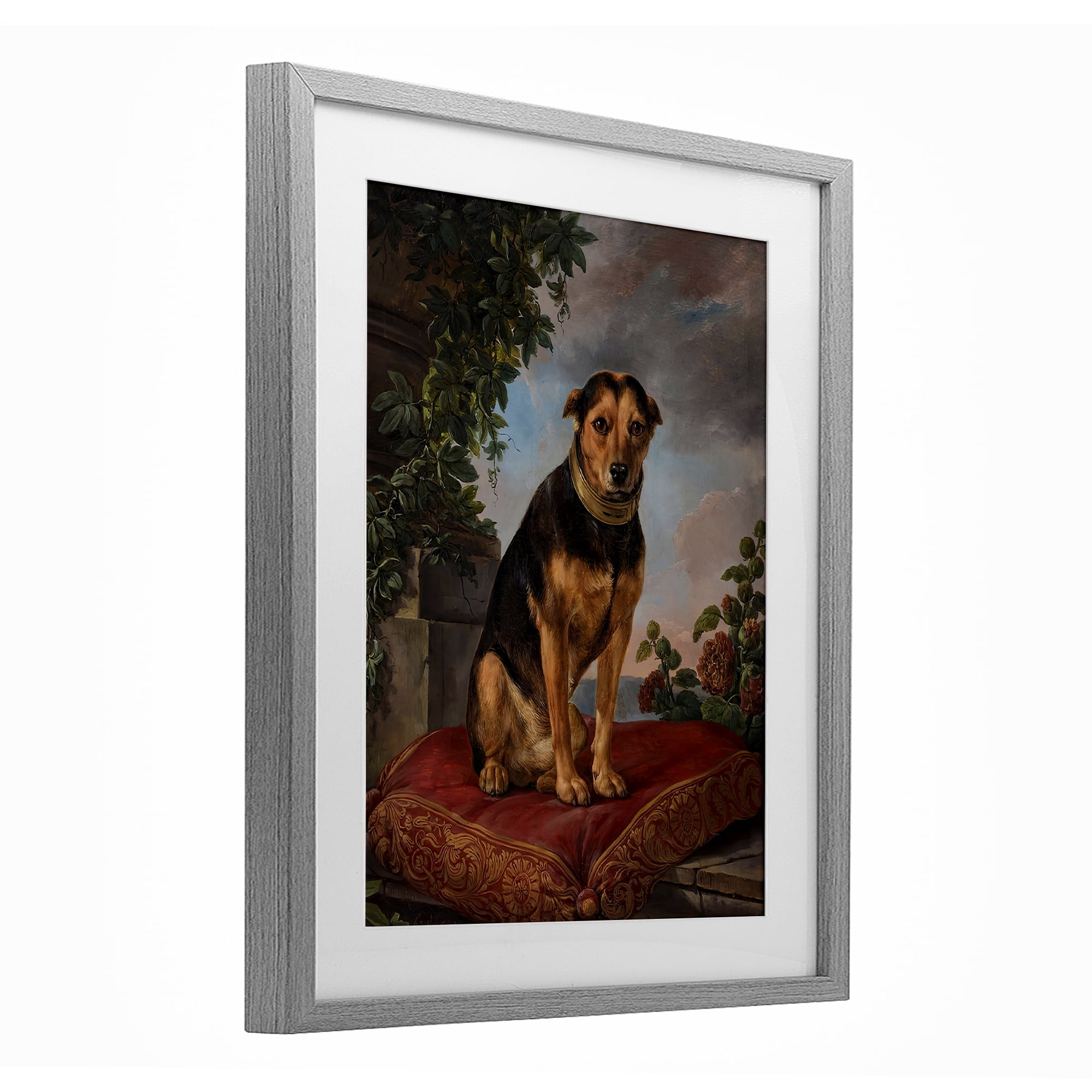 Stupell Industries Historical Dog on Cushion Gray Framed Print Under Glass, design by Lil' Rue