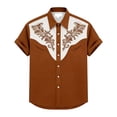 thumbnail image 5 of Shirts for Men Short Sleeve Western Style Print Lapel Casual Summer Top Brown XXL, 5 of 5