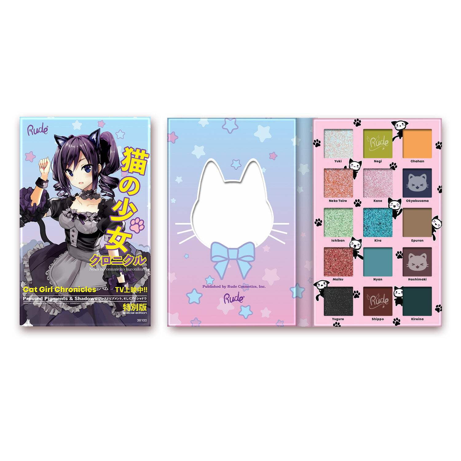 RUDE COSMETICS Manga Collection Pressed Pigments  Shadows Palette - Cat Girl Chronicles