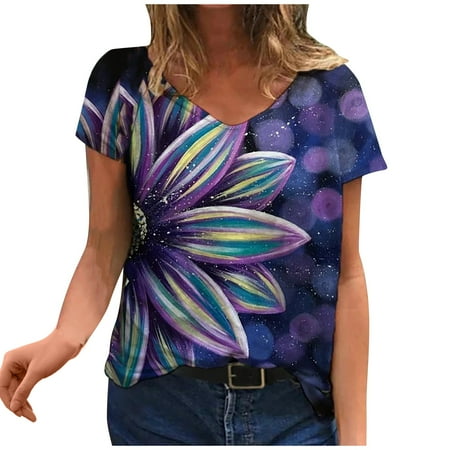 

Mrat Short Sleeve Round-Neck Blouses & Shirts Sleep Shirts For Women Ladies Fashion Round Neck Printed Short Sleeve Casual Loose Blouse Tops Short Sleeve Shirts for Female Graphic Tees