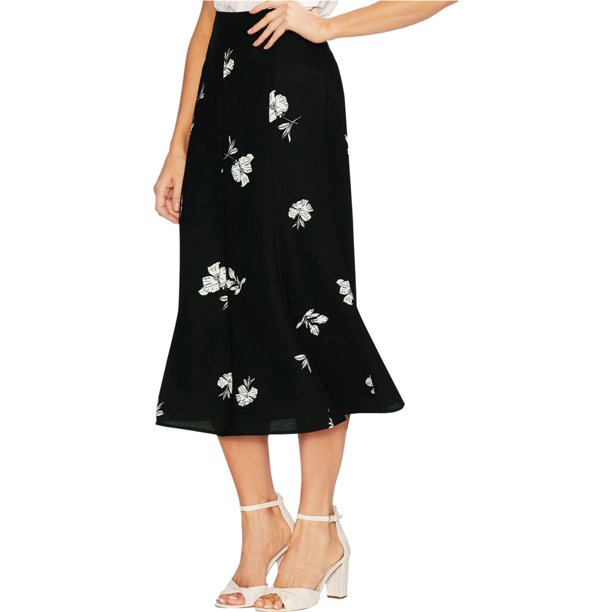 Vince Camuto Falda a media pierna con flores desordenadas para mujer, Negro, 0