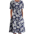 thumbnail image 1 of QJUHUNG Midi pour Femmes Été Décontracté en Vrac Boho Floral Imprimé Col Rond Manches Courtes Genou Longueur Robe Froncée avec Poches, 1 of 4