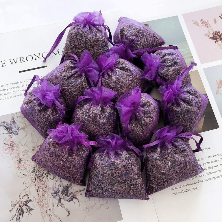 Lavender Flower Buds Sachets - 18 Packs 100% Natural Dried Lavender Flowers  for Home Fragrance Drawers Freshener 