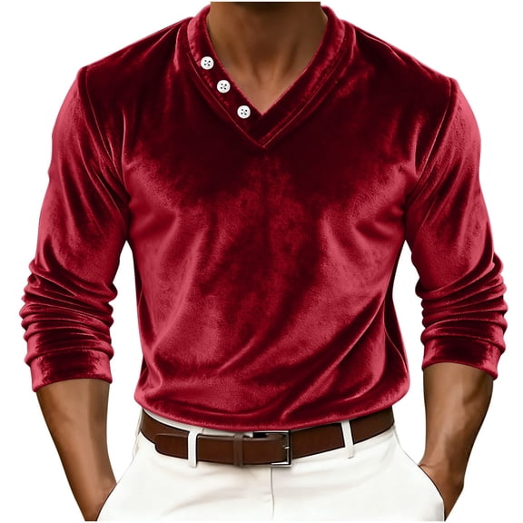 Men's V Neck Velvet Shirts Fall Winter Loose Vintage Pullover Tops Long Sleeve Workout Casual Tee Shirts