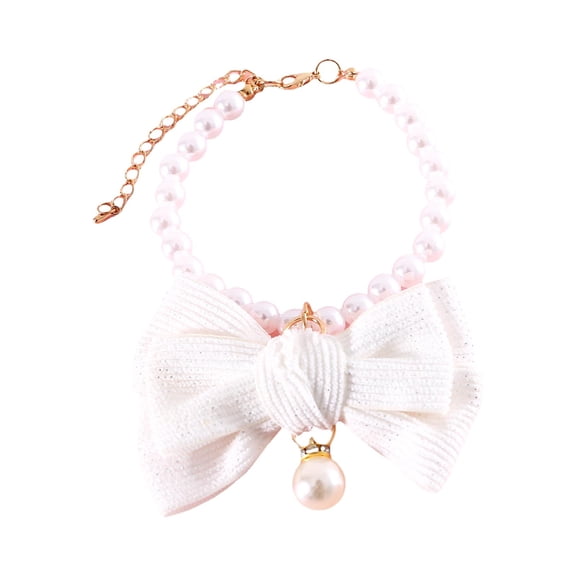 Cat Pearl Collar with Elegant Bow Tie, Adjustable Polyester Necklace, Suitable for Indoor Cats & Small Dogs, Party & Daily Wear
