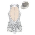 thumbnail image 2 of TiaoBug Womens Sparkle Sequin Sleeveless Leotard with Hat Modern Tap Fringed Skirt Dancewear Dance Outfit Costume White S, 2 of 7