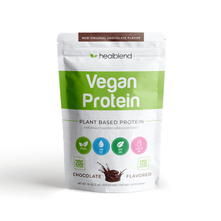 Healblend Organic Vegan Protein Powder Chocolate Flavor - 20g Plant Based Pea Protein Isolate for Muscle Support and Recovery - Non-GMO, Gluten-Free, Soy-Free - 16 OZ