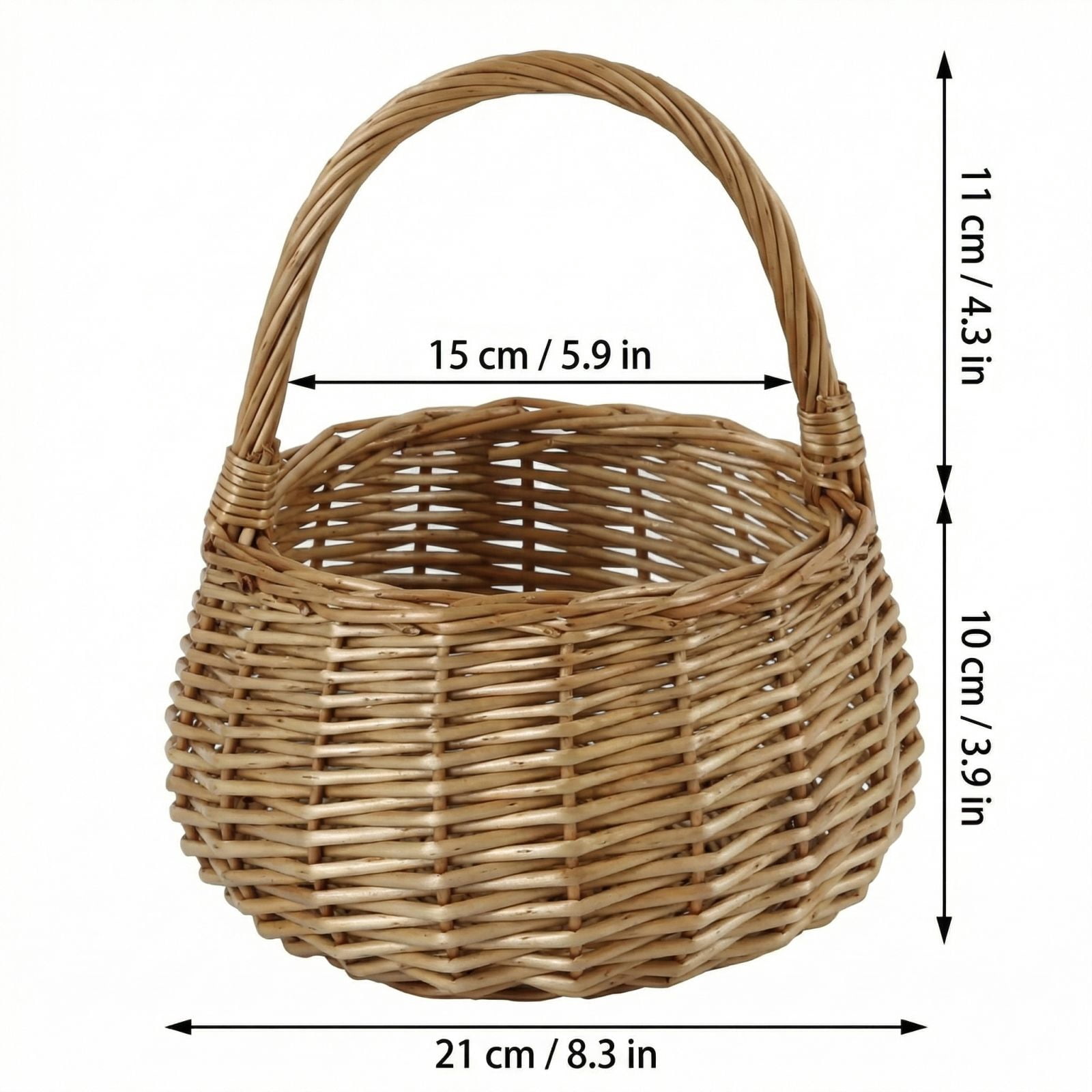 Woven Wicker Storage Basket Handwoven 5.9 X 8.3 Inch With Handle For Easter Eggs Home Decor 1 Pack