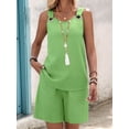 thumbnail image 4 of Women's Round Neck O-Ring Sleeveless Tank Top and Shorts 2 Piece Outfit Set Grass Green L, 4 of 7