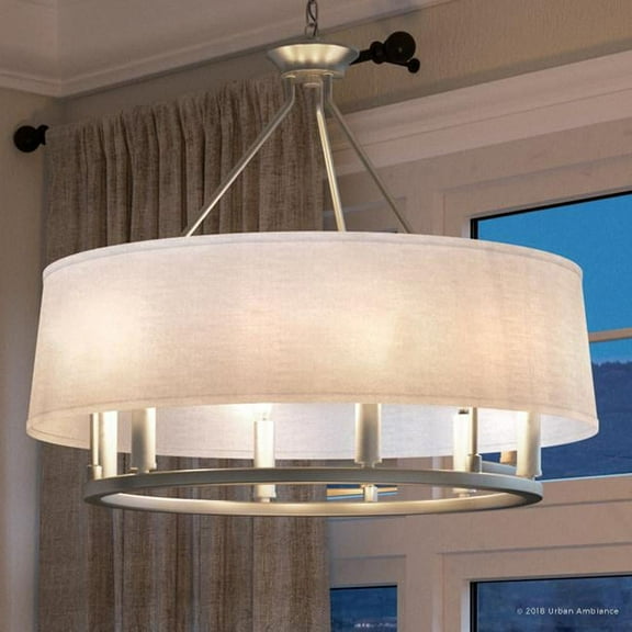 Urban Ambiance Luxury Farmhouse Chandelier, Size: 22-3/8"H x 24"W, with Transitional Style Elements, Brushed Nickel Finish and White Linen Shade, UHP2182