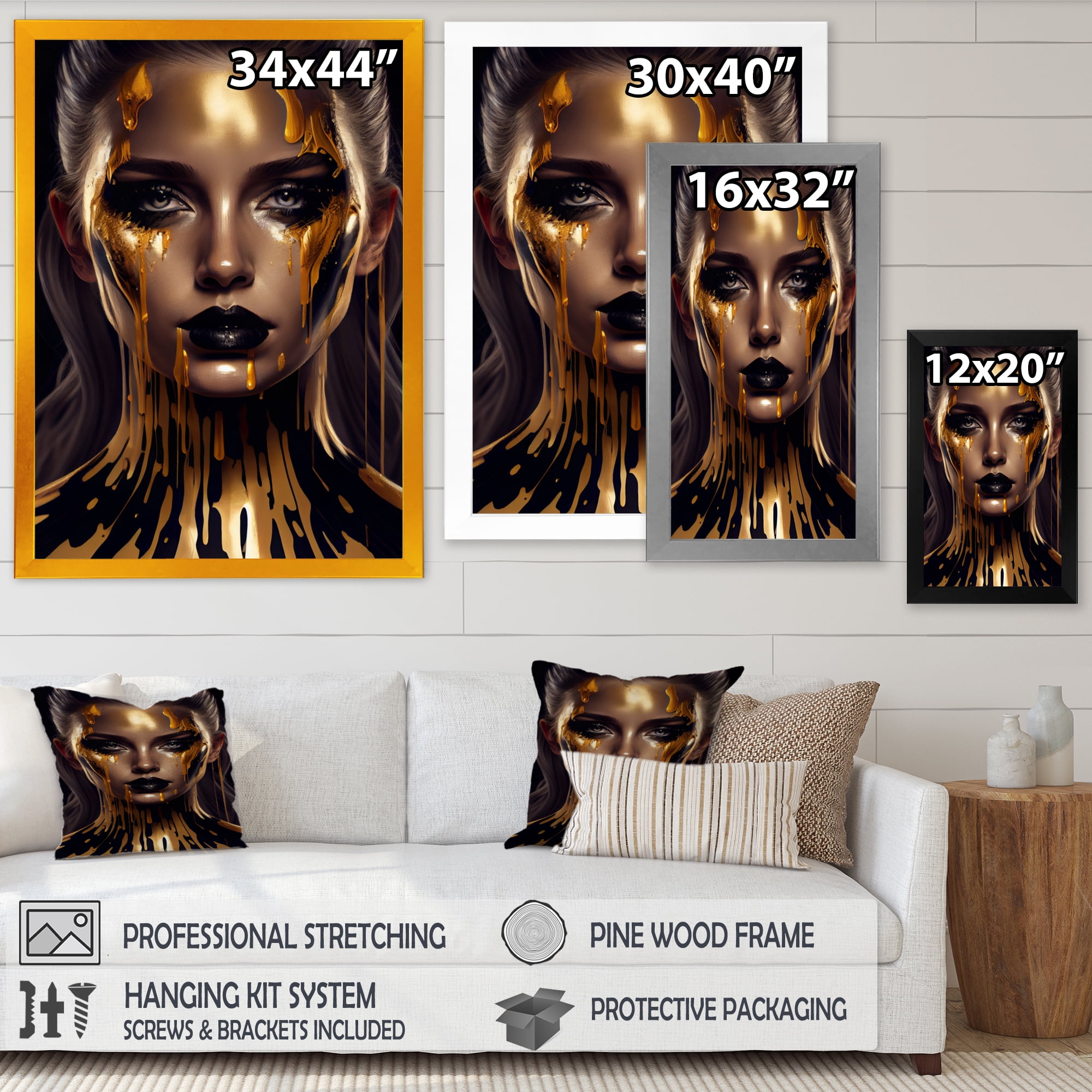 Designart Sensual Liquid Gold Woman VII Framed Wall Art