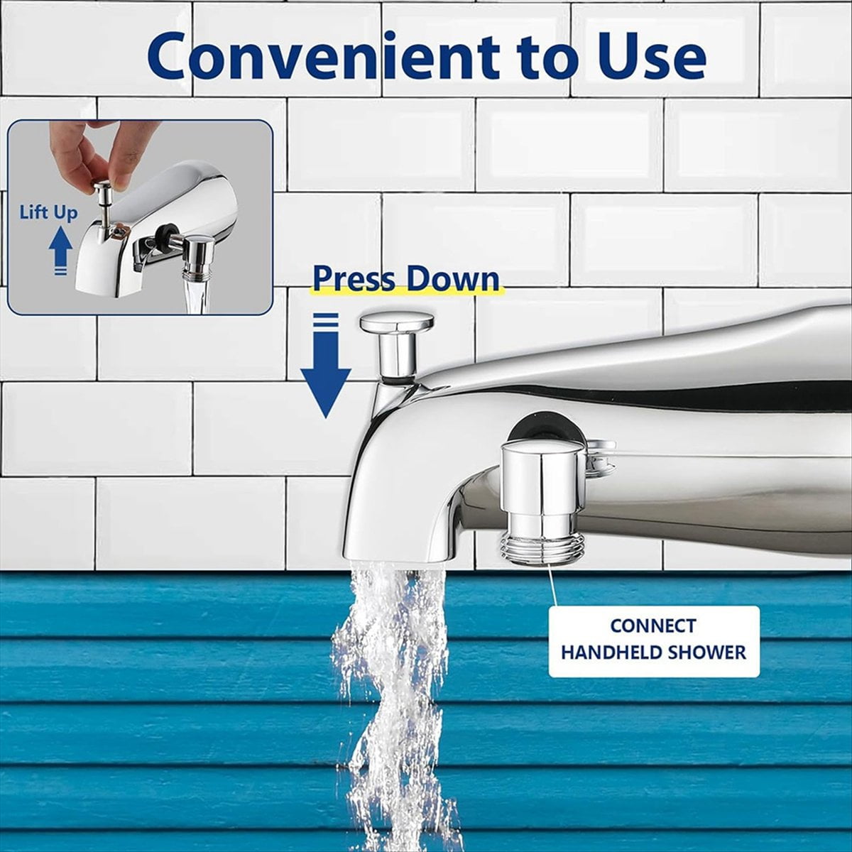 All Metal Bathtub Faucet with 9 Spray Modes, Chrome Finish Tub Faucet with Built-in Diverter & Universal Adapter Fittings