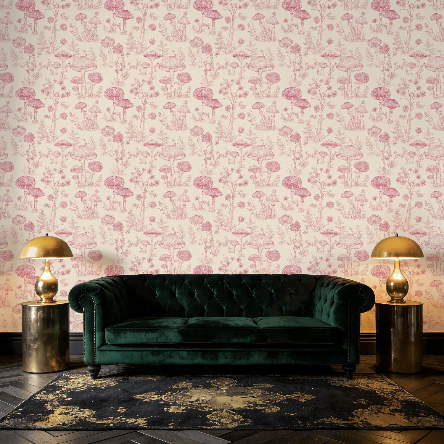 Boho Peel and Stick Wallpaper Detailed Botanical Mushroom Soft Pink Hues Wall Mural 23.6in x 9.8ft Self Adhesive Removable Wall Paper Renter Friendly Wallpaper for Bedroom Kitchen Farm