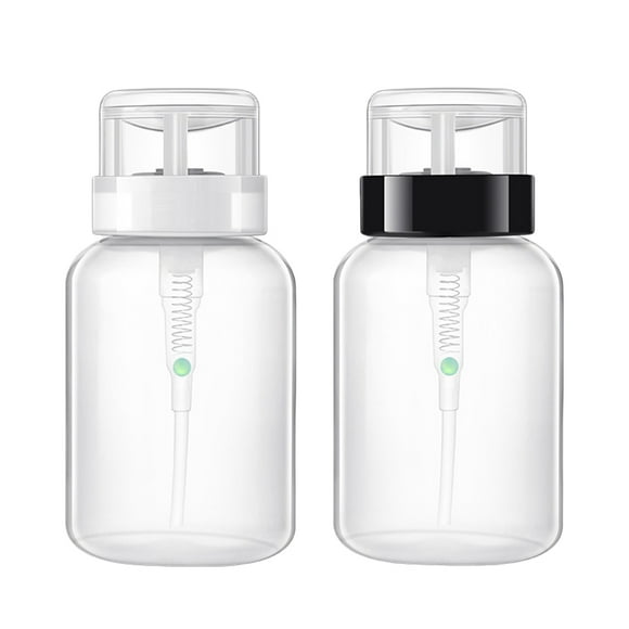 BRIGHTFUFU 2 uds 200 ml botellas de prensa para quitar esmalte de uñas botellas dispensadoras de bomba vacías con cerradura (botella de prensa de cuello negro y cuello blanco)