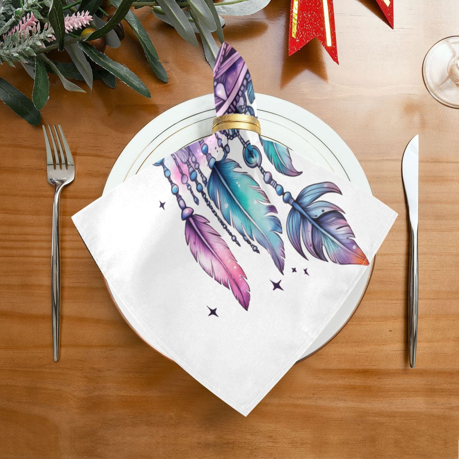 JSTEL Dreamcatcher Boho Stars Cloth Napkins Set of 6, 20x20 Inch Washable and Reusable Napkin for Decoupage Dinner Party Everyday Use