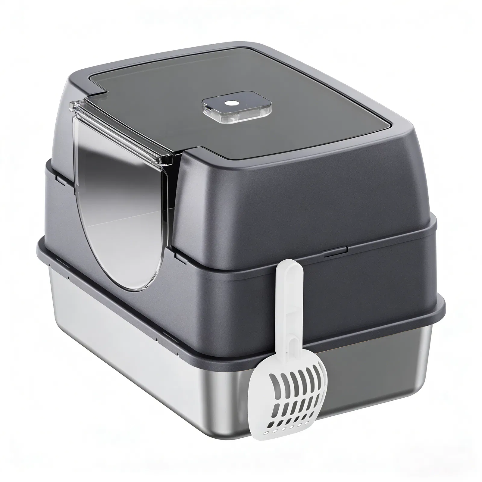 Grey Galaxy Fully Enclosed Cat Litter Box, Odor-Sealed & Anti-Splashing Design with Flip-Top Lid for Easy Cleaning