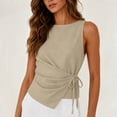 thumbnail image 2 of Miluxas Womens Sleeveless Tank Tops Crewneck Tie Waist Ruched Y2K Style Shirts Casual Fitted Blouse for Daily Summer Beach Vacaction Outfits Khaki, 2 of 8