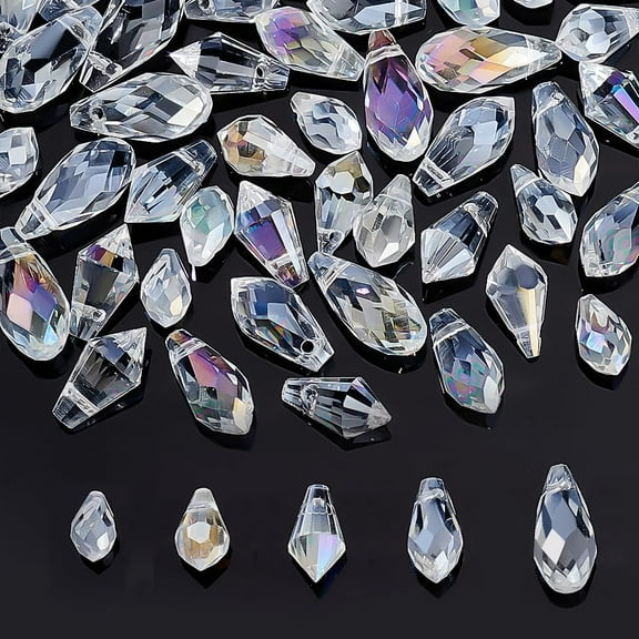 50Pcs Faceted Teardrop Beads 5 Sizes Clear Teardrop Glass Beads Top Drilled Waterdrop Loose Beads