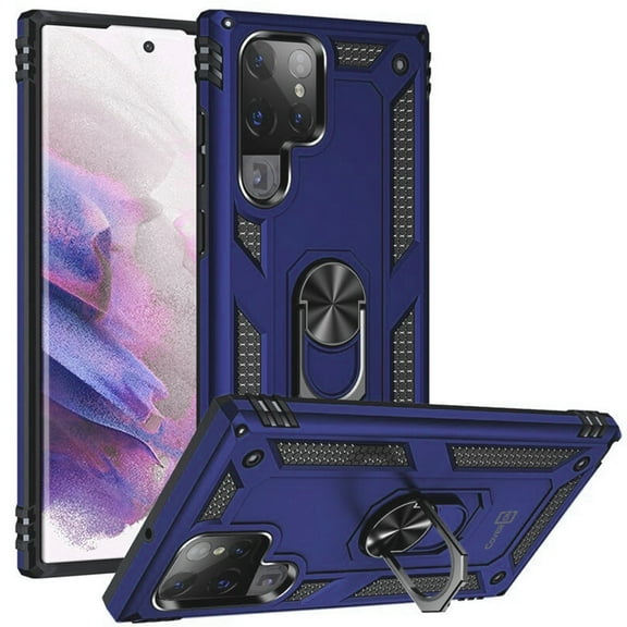 CoverON For Samsung Galaxy S22 Ultra Ring Case, Kickstand Rugged Phone Cover Magnetic Car Mount Compatible - Navy Blue